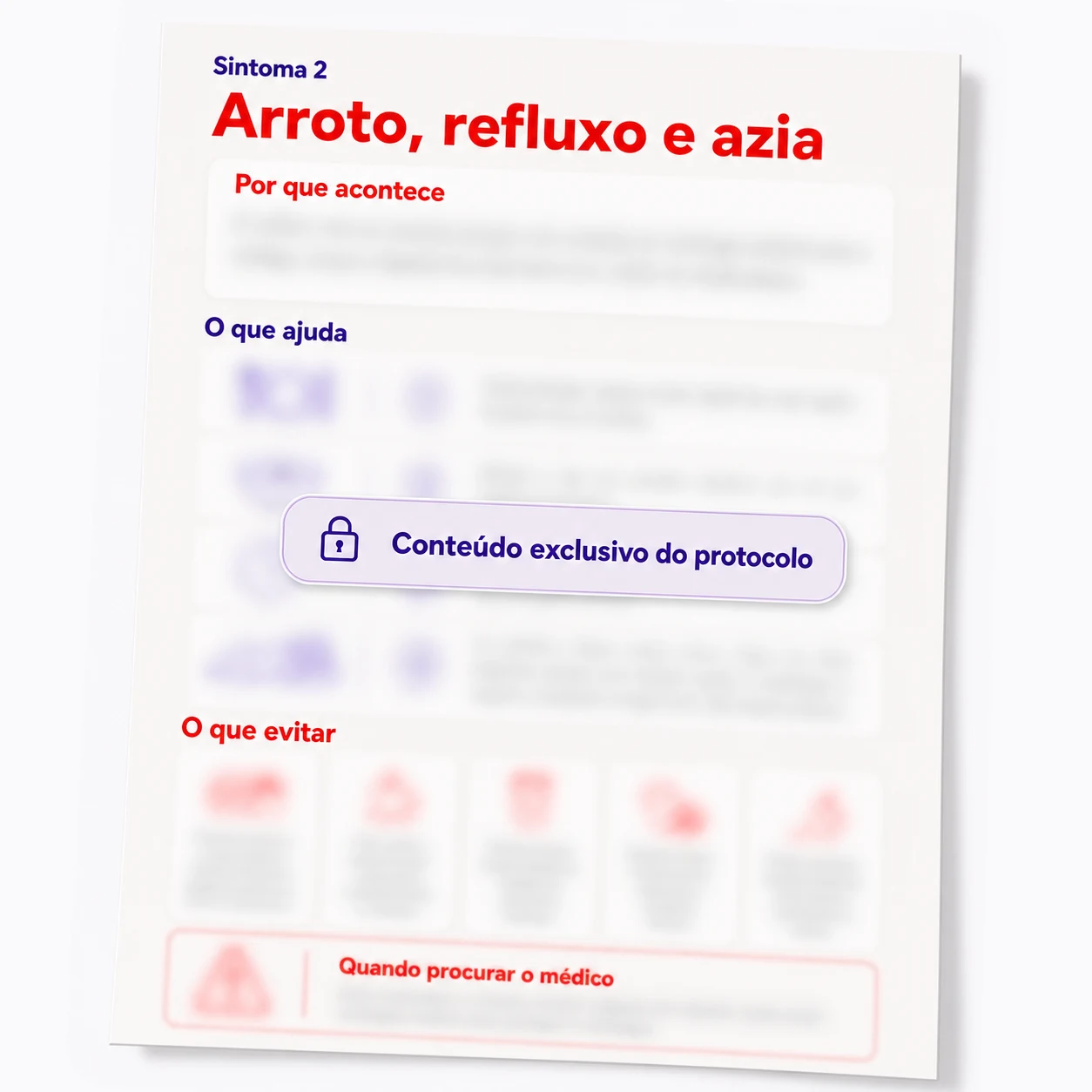 Página do protocolo para arroto, refluxo e azia
