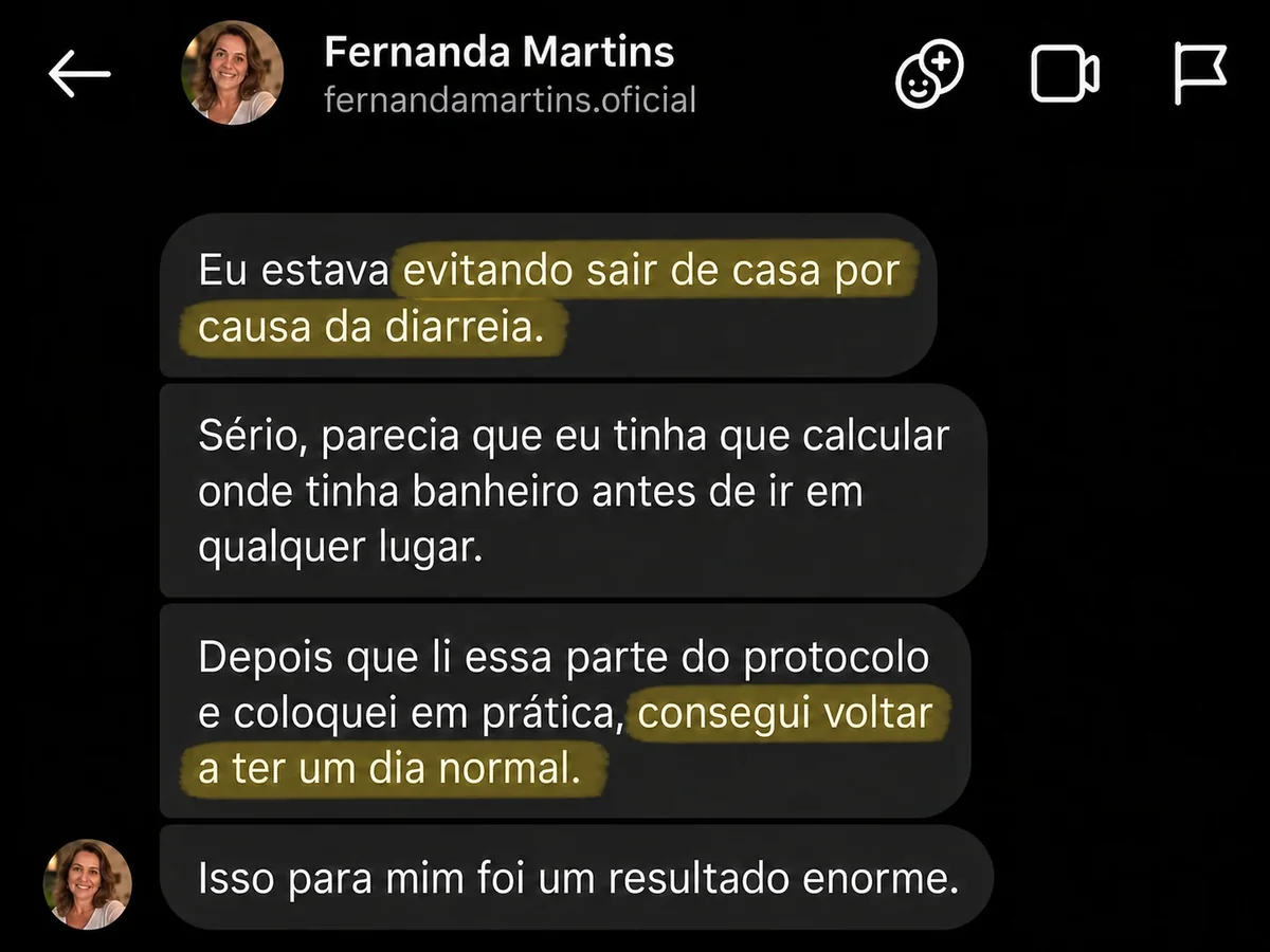 Depoimento sobre voltar à rotina após controlar a diarreia