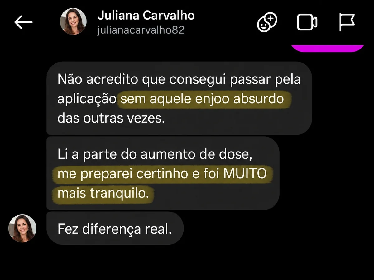 Depoimento sobre passar pela aplicação sem enjoo