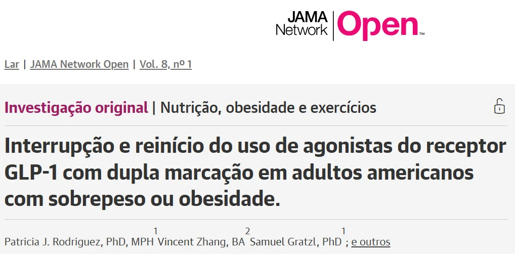 Cabeçalho em português do estudo científico publicado no JAMA Network Open sobre interrupção de agonistas GLP-1